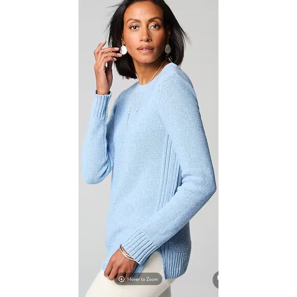 J Jill Crew Neck Knit Sweater Pullover Womens Size Small Mineral Blue White New - Picture 3 of 16